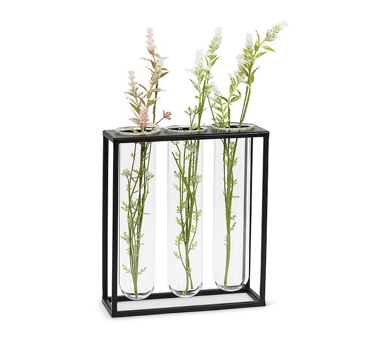 Glass Tube Vase in Black Rack | Large Propagation Station