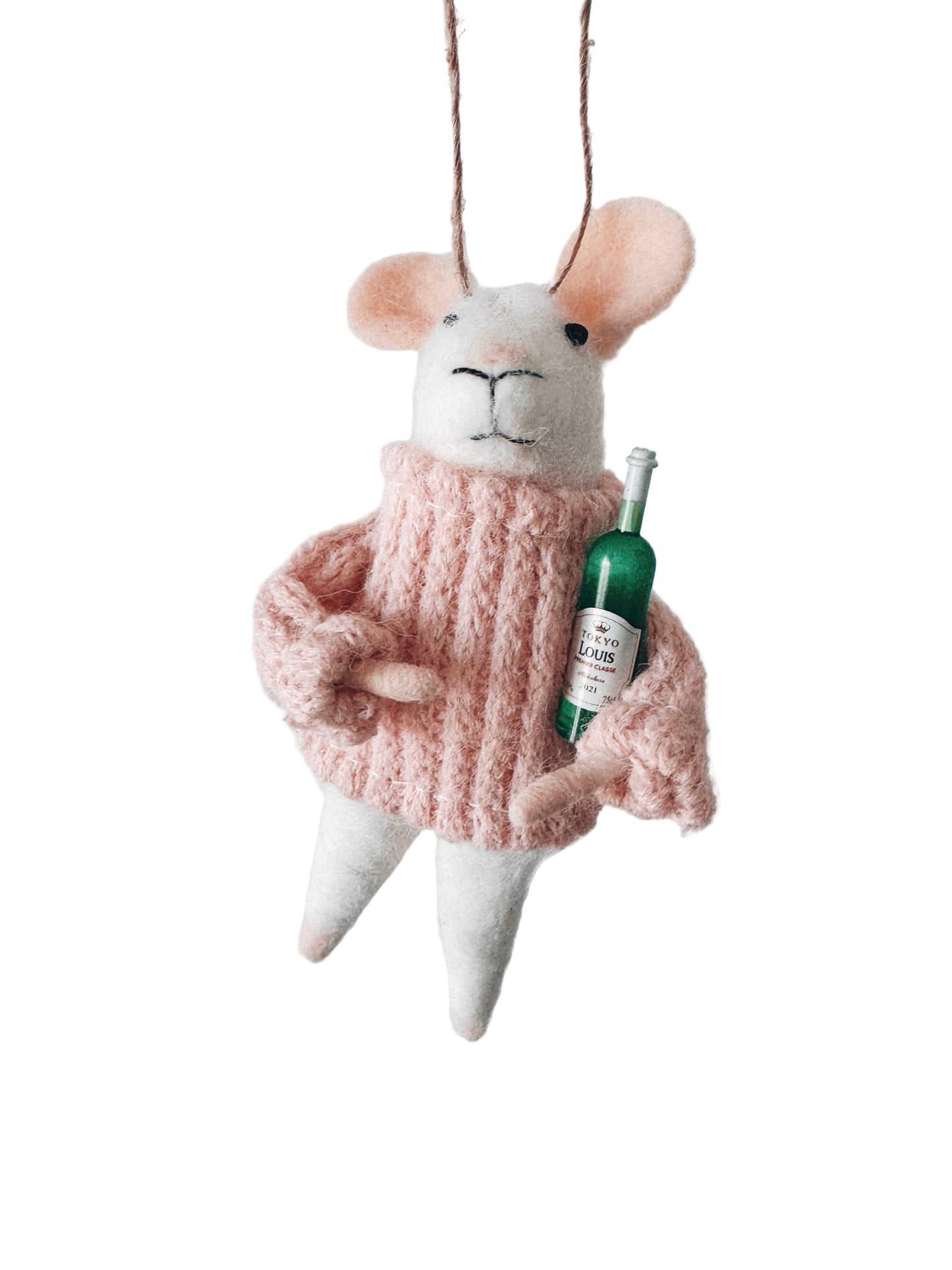 Wine Mouse Ornament Pink Sweater
