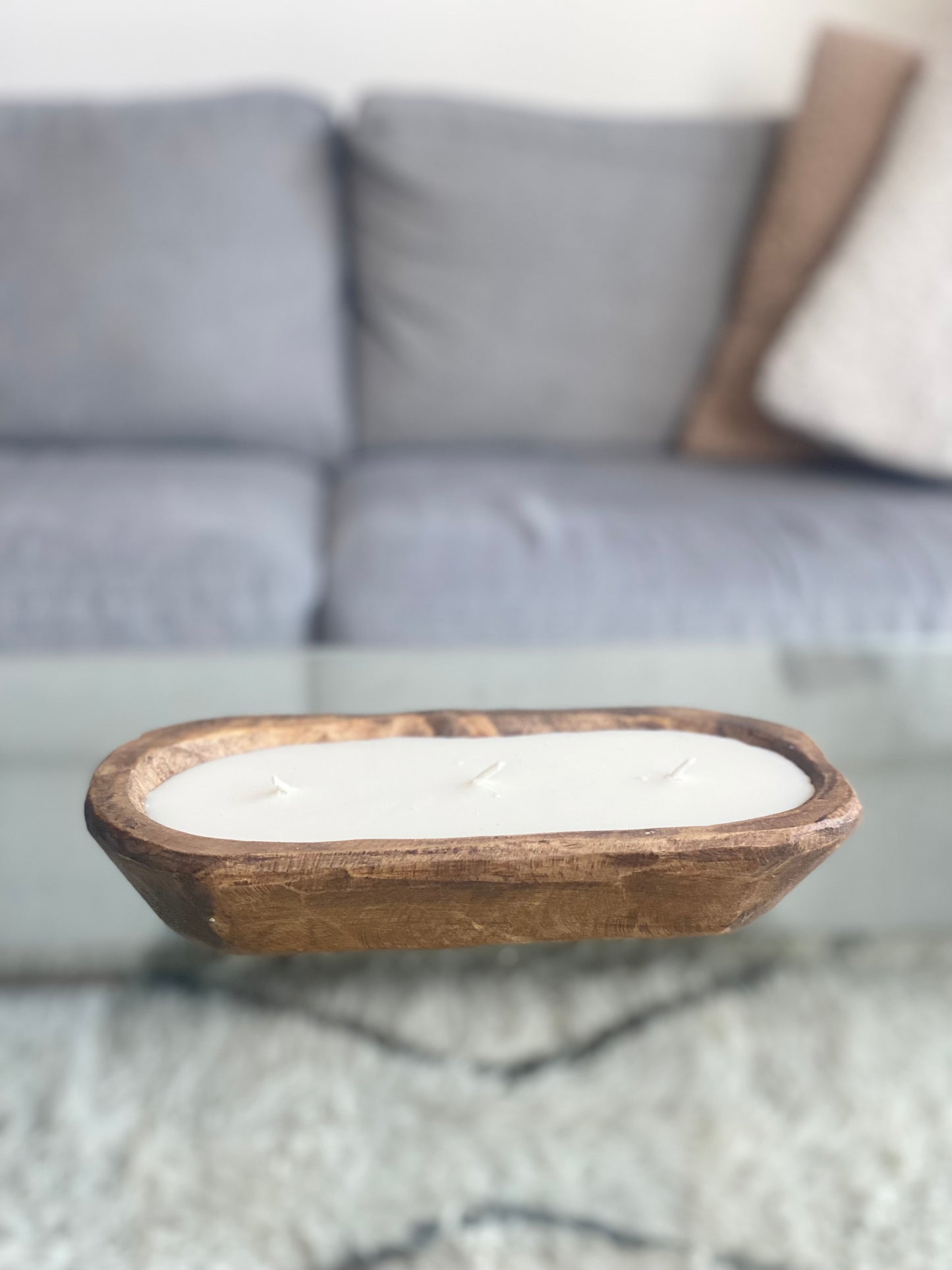 3-Wick Wood Dough Bowl Candle