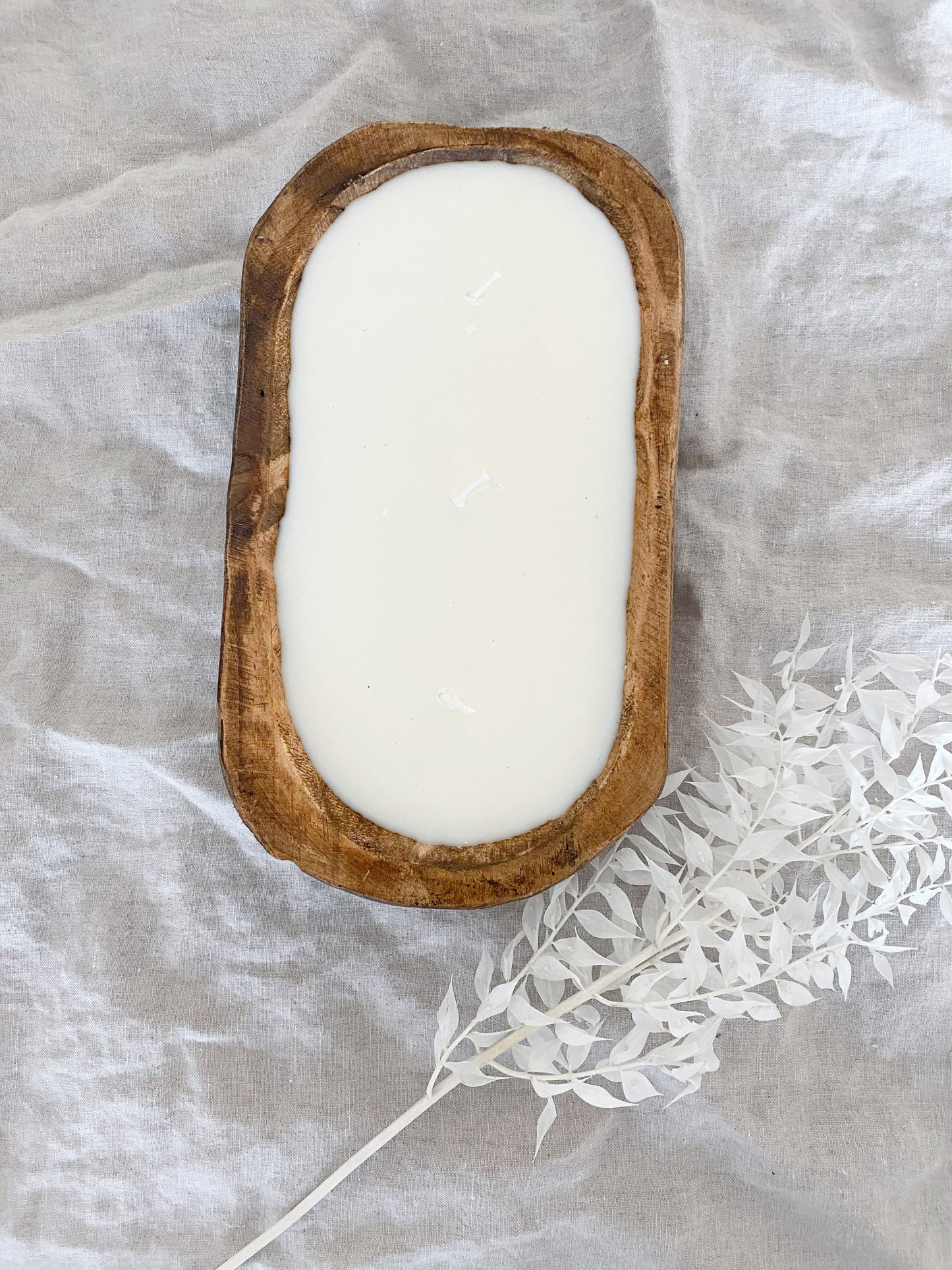 3-Wick Wood Dough Bowl Candle