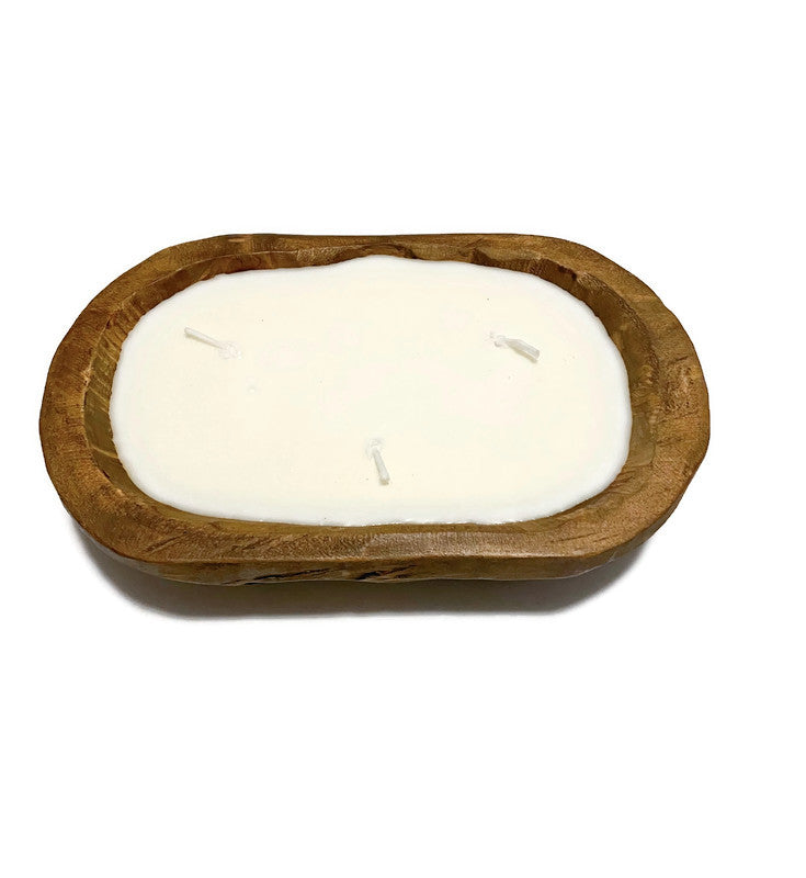 3-Wick Wood Dough Bowl Candle