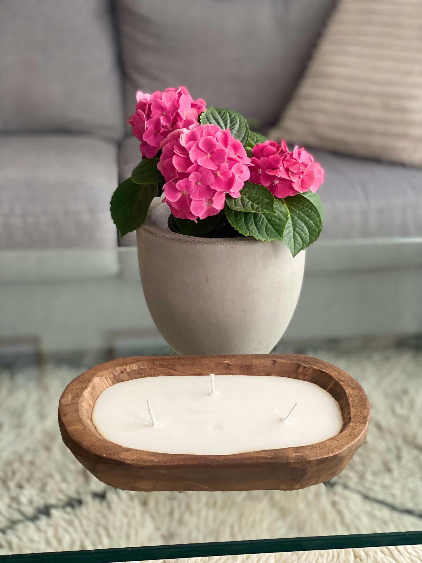 3-Wick Wood Dough Bowl Candle