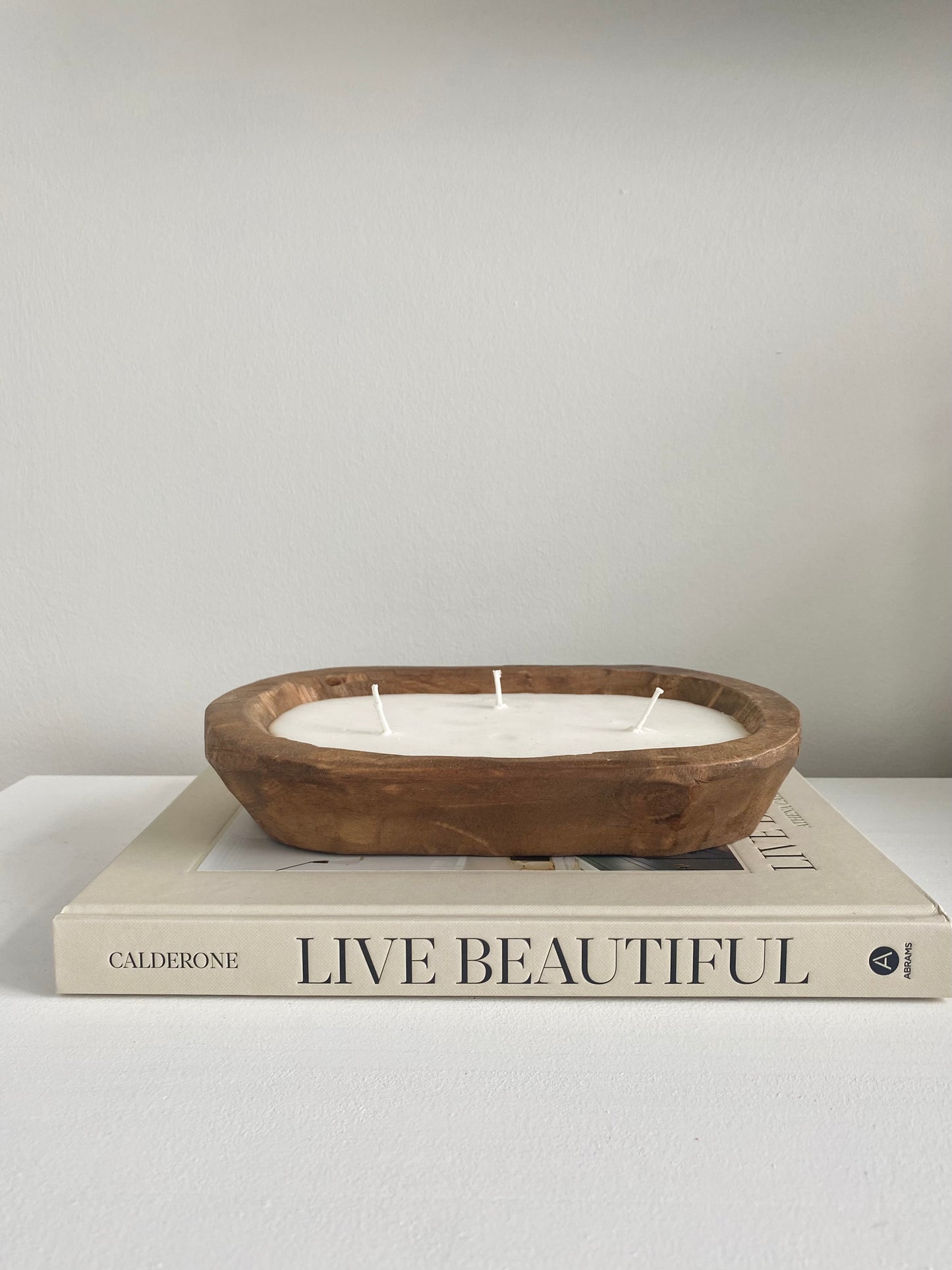3-Wick Wood Dough Bowl Candle