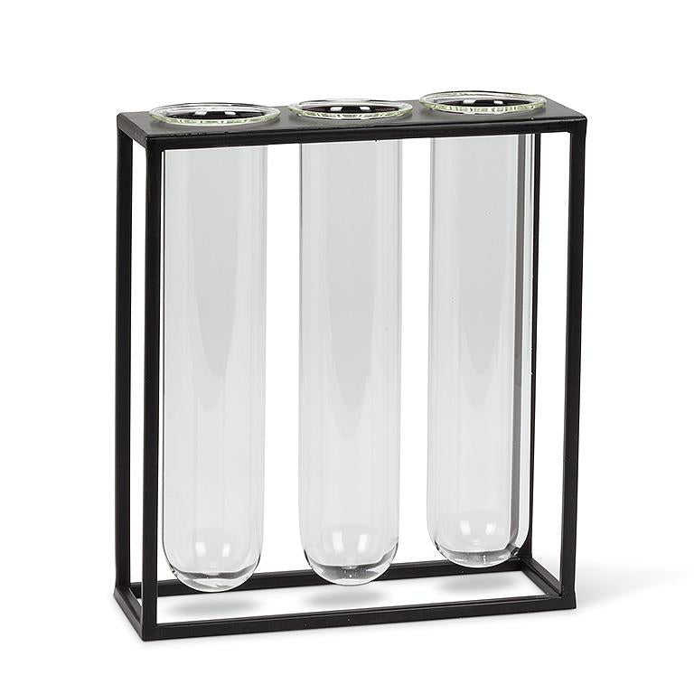 Glass Tube Vase in Black Rack | Large Propagation Station