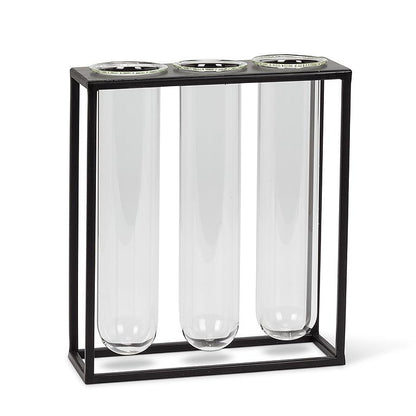 Glass Tube Vase in Black Rack | Large Propagation Station
