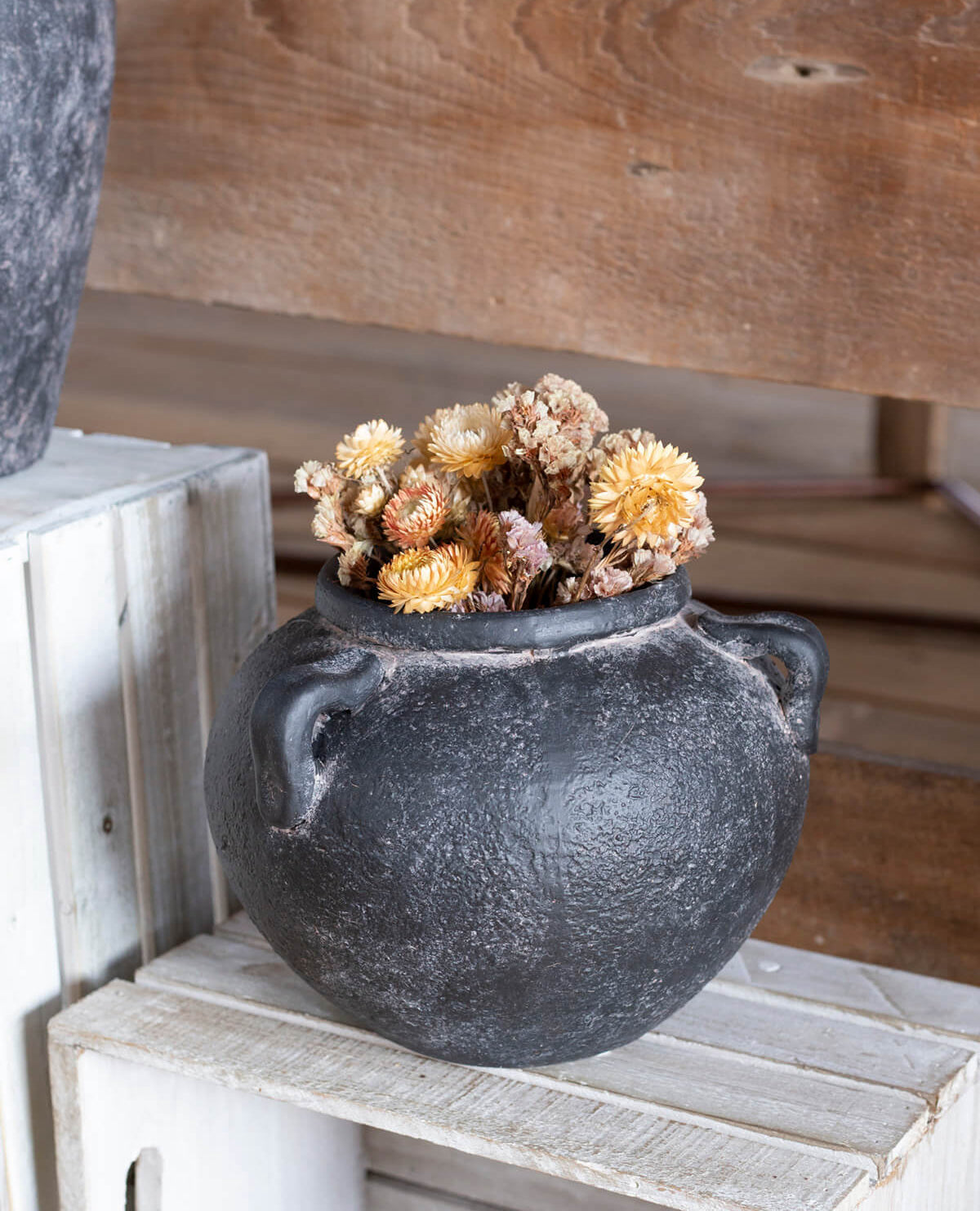 Black Terracotta Vase With Handles