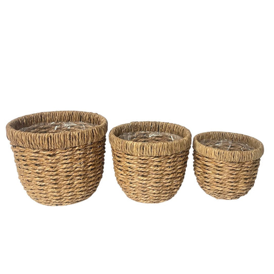 Decorative Hand Woven Basket with Plastic Liner