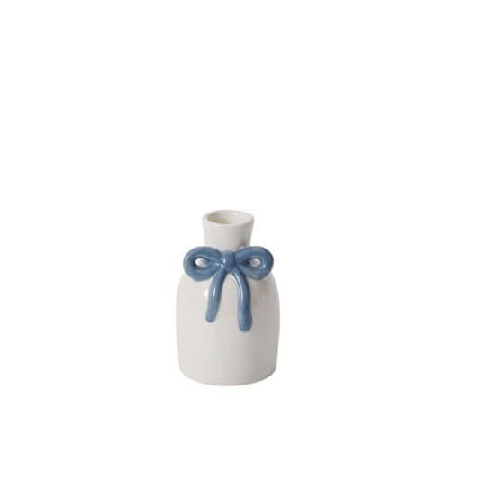 Blue Bow White Bud Vase