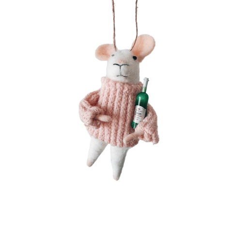 Wine Mouse Ornament Pink Sweater