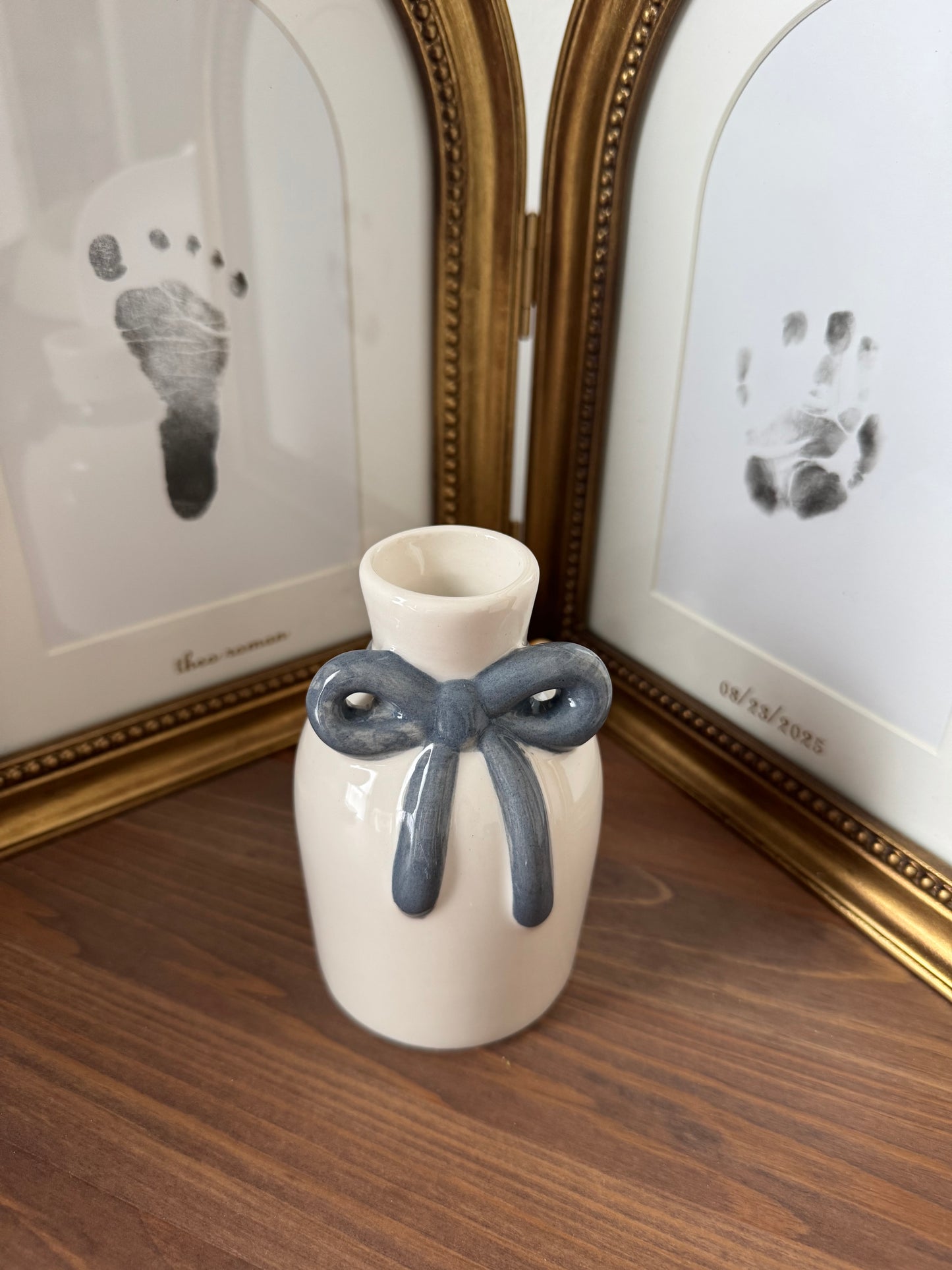 Blue or Pink Bow White Bud Vase