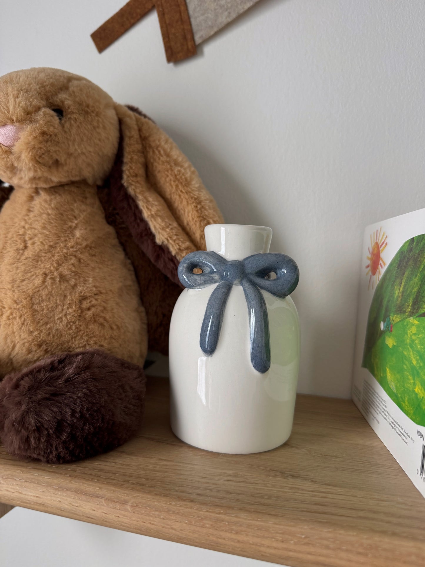 Blue or Pink Bow White Bud Vase