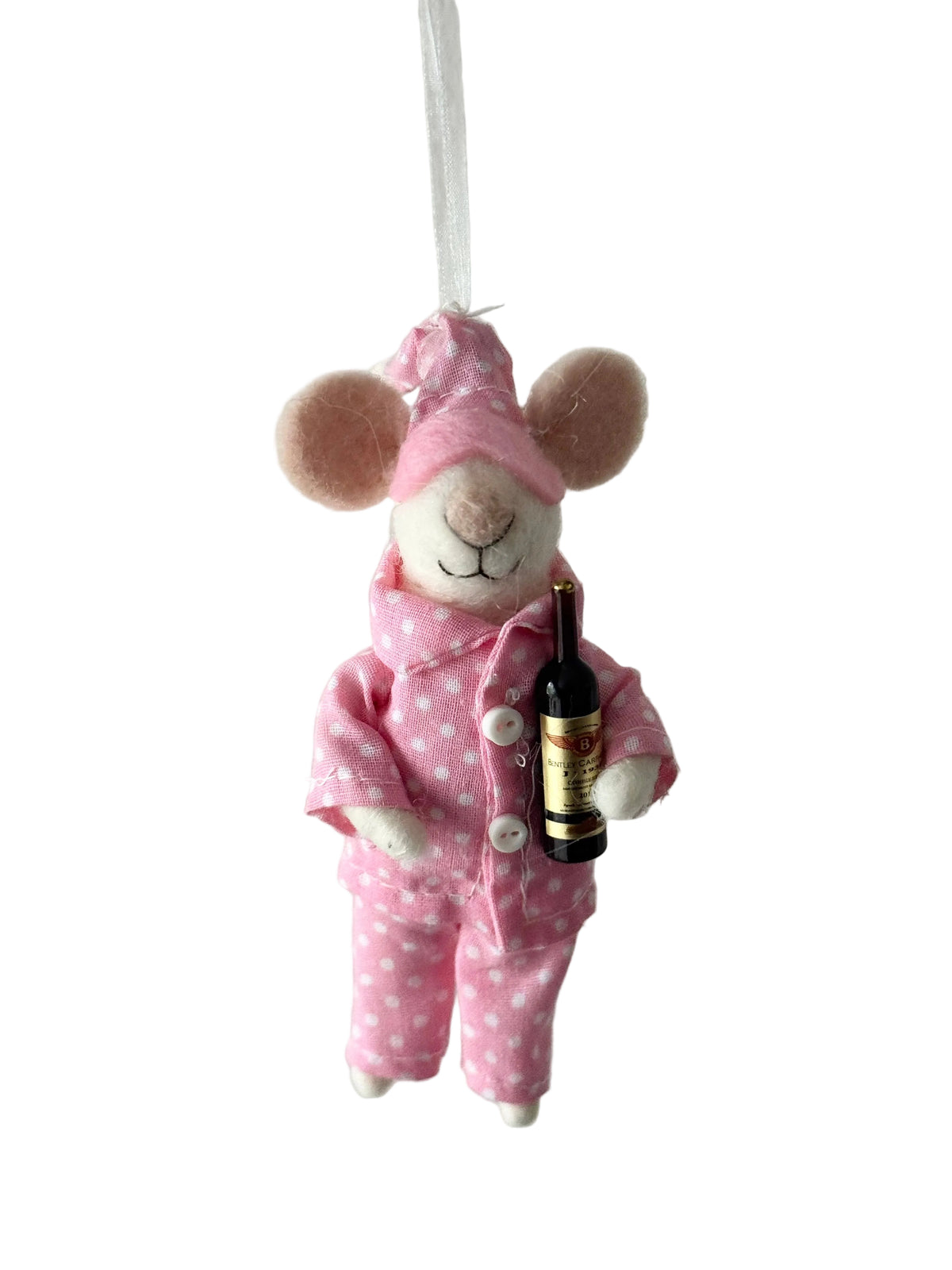 Pajama Mouse with Wine Ornament