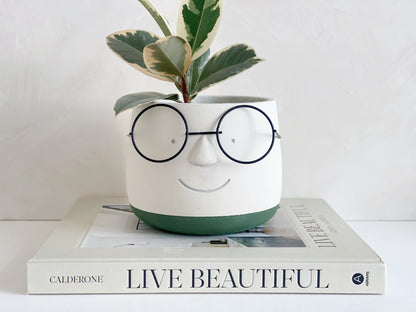 Cute Face with Glasses Plant Pot