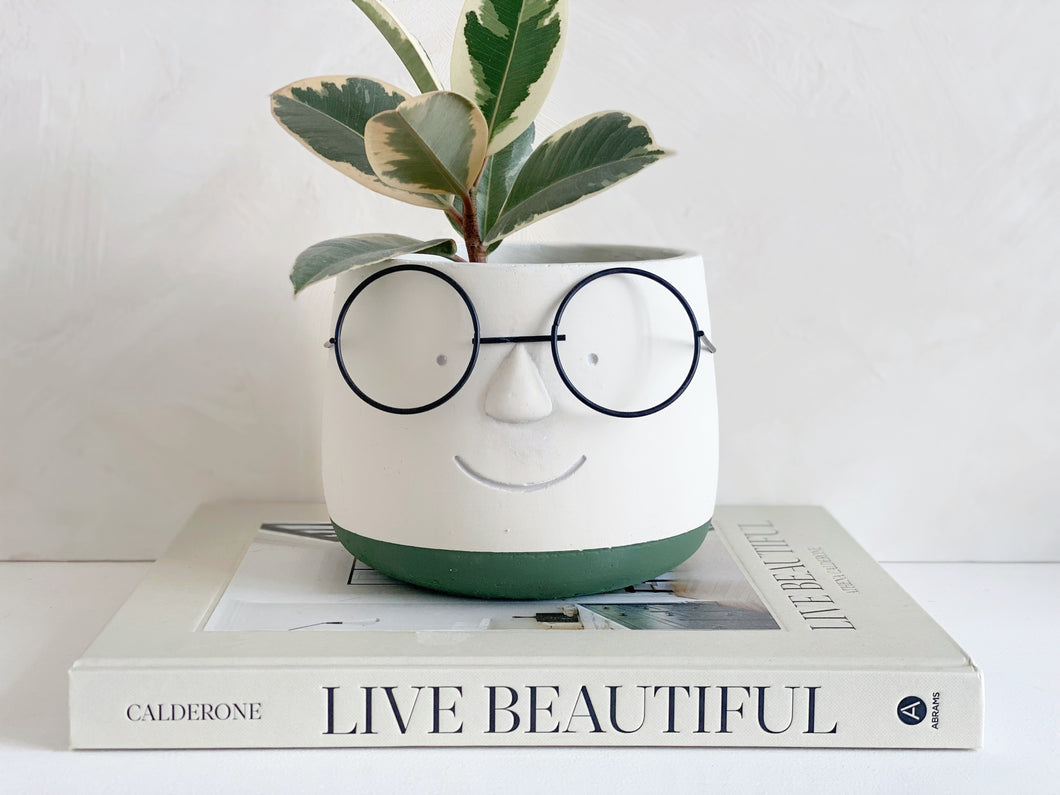 Cute Face with Glasses Planter | Concrete Pot