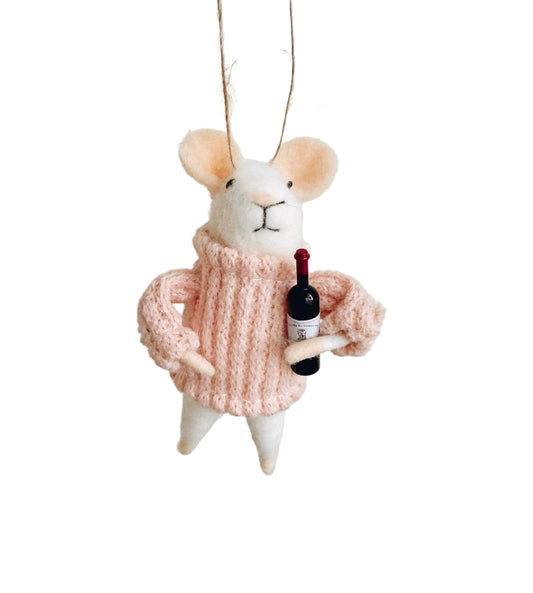 Wine Mouse Ornament Pink Sweater