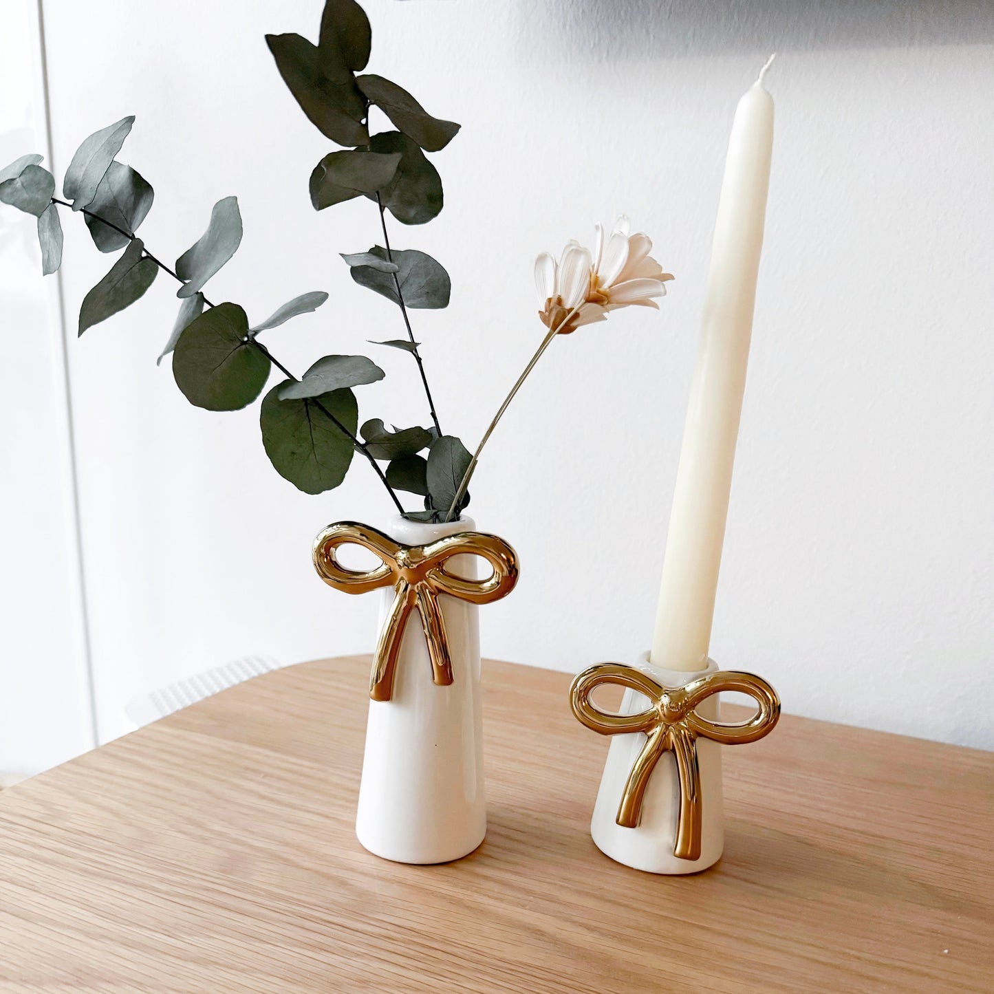 Gold Bow Candle Holders