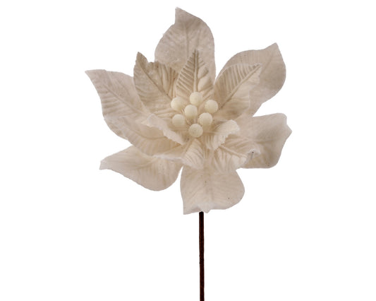 Felt Poinsettia 5″ Stem – Ivory
