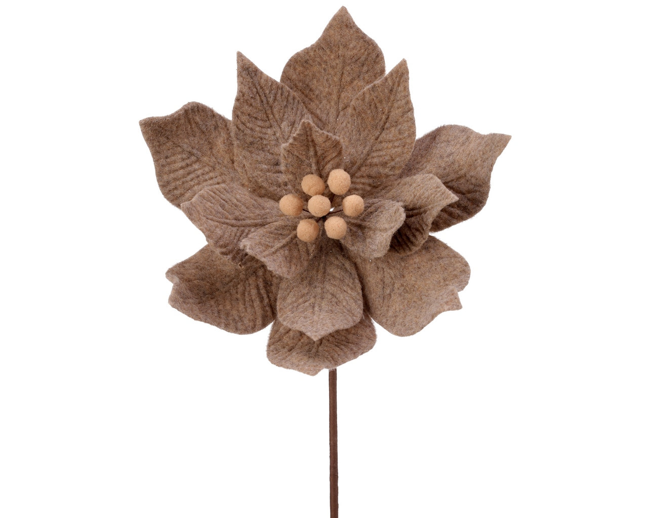 Felt Poinsettia 5″ Stem – Mocha