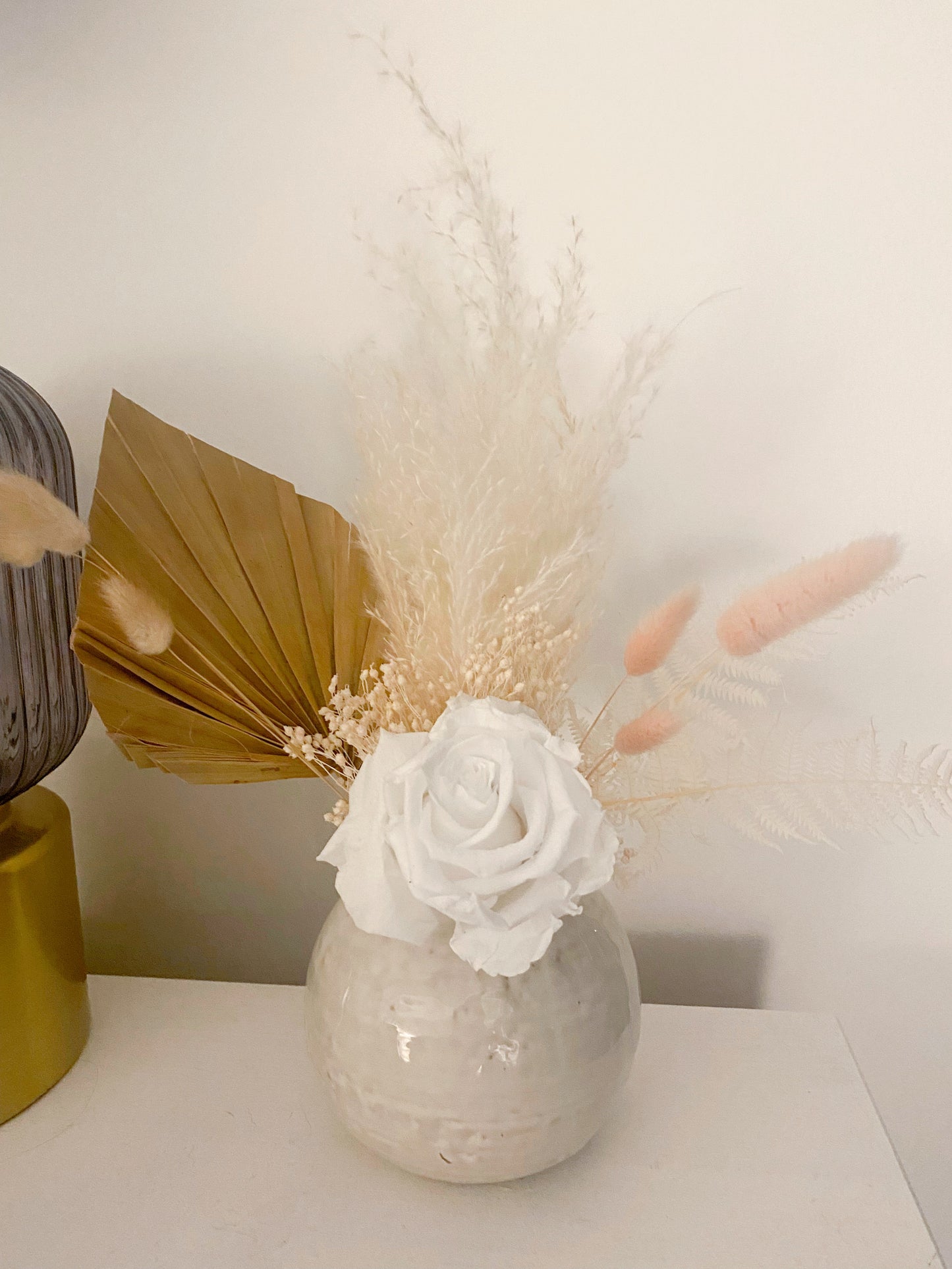 Dried Floral Arrangement in Ceramic Round Vase