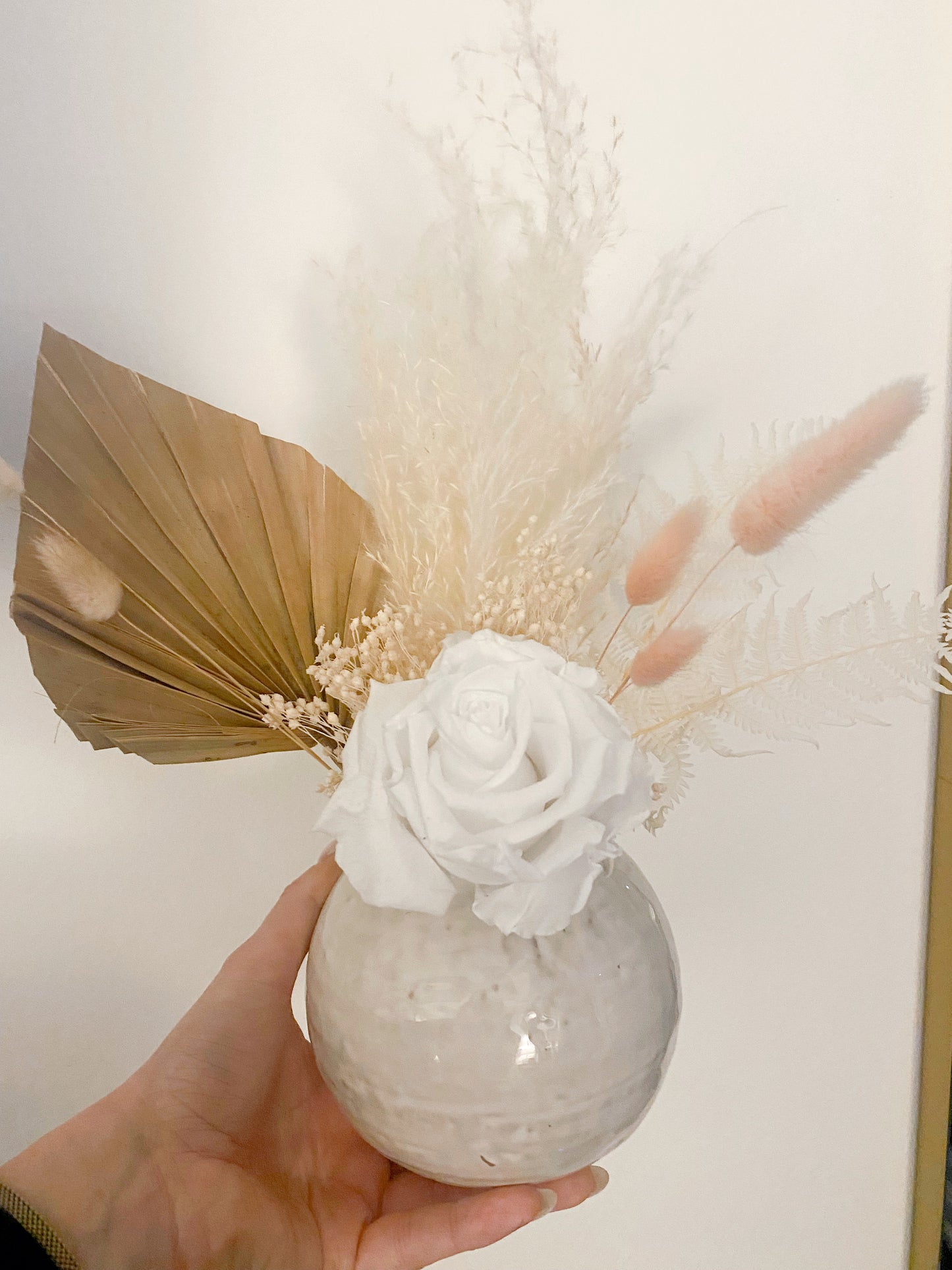 Dried Floral Arrangement in Ceramic Round Vase