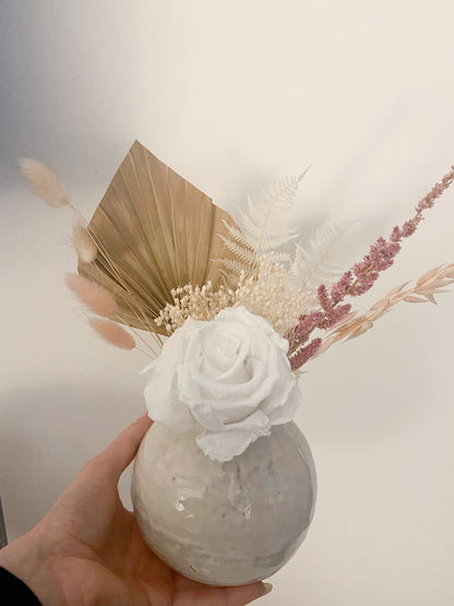 Dried Floral Arrangement in Ceramic Round Vase