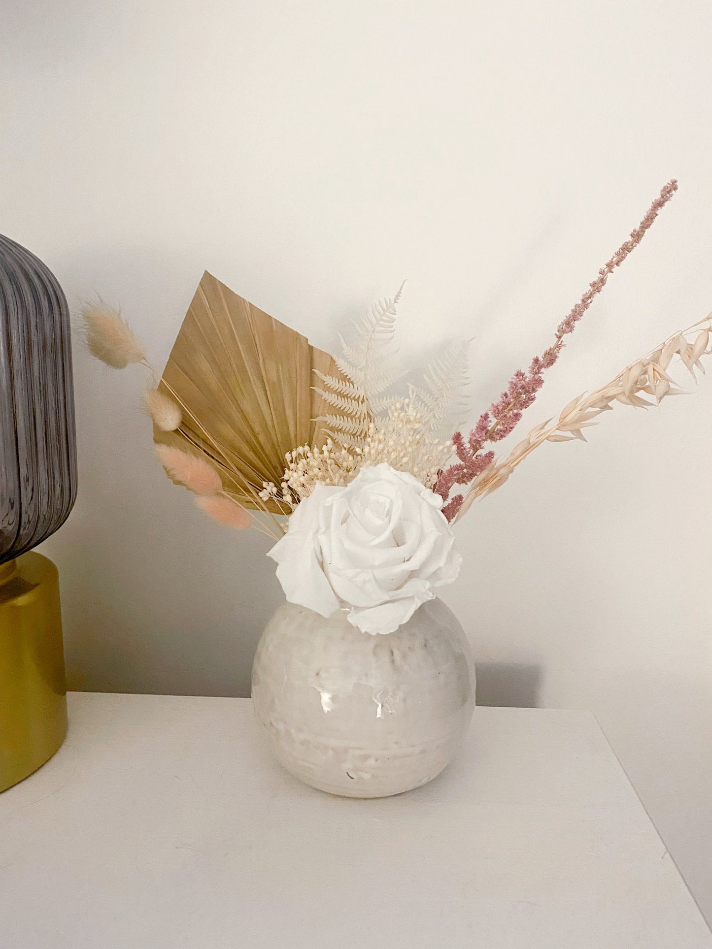 Dried Floral Arrangement in Ceramic Round Vase