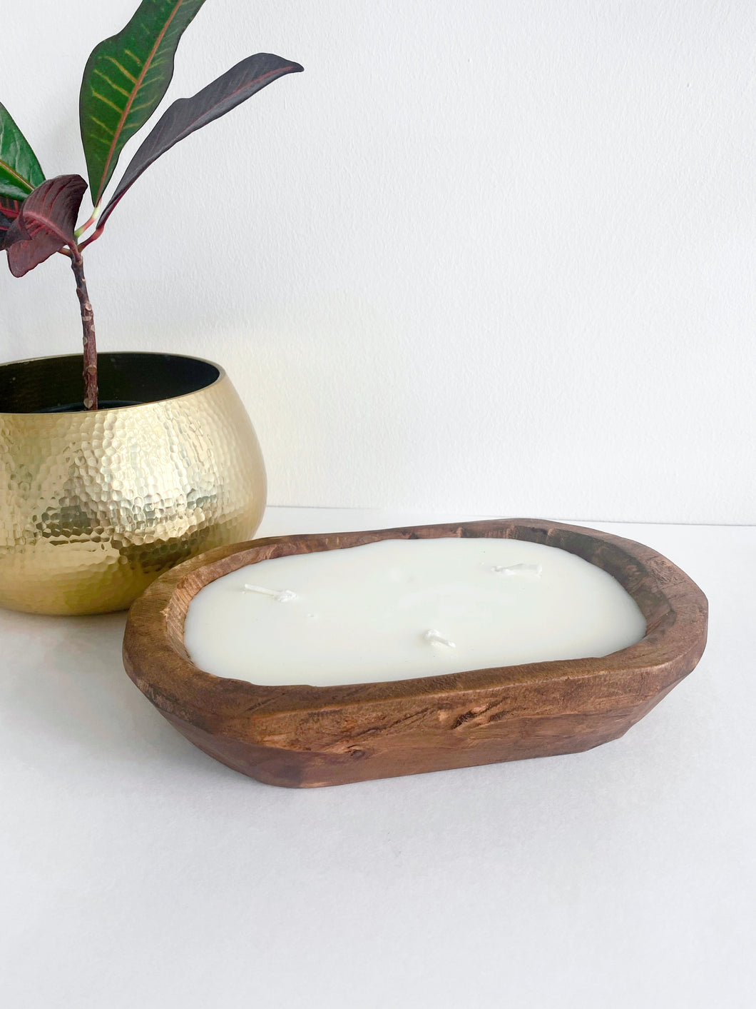 3 Wick Wood Dough Bowl Candle