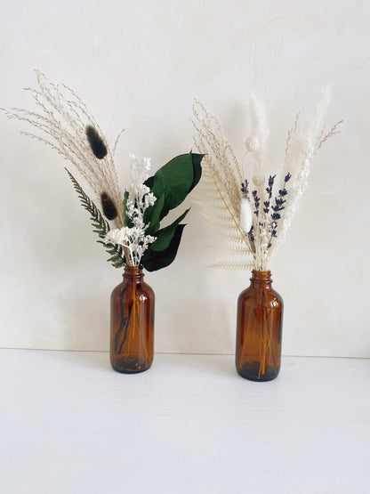 Mini Dried Floral Arrangements in Glass Bottle | Restaurant/Event Table Decor